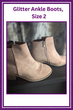 Girls Pink Glitter Ankle Boots Side Zip, Mid Heel, Size 2