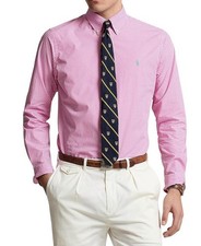  125 Polo Ralph Lauren Men's Slim Fit Stretch Poplin Shirt, Pink/ White, Small