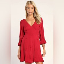 Lulus NWT In the Meadow Red Embroidered Backless Mini Dress Women's XL