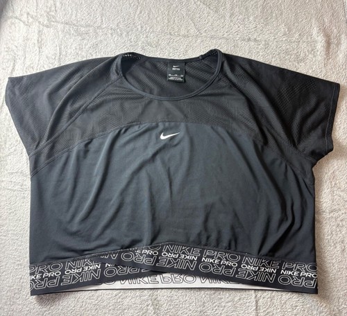 Nike Pro Crop Top Black Womens XXL Semi Sheer Mesh Workout