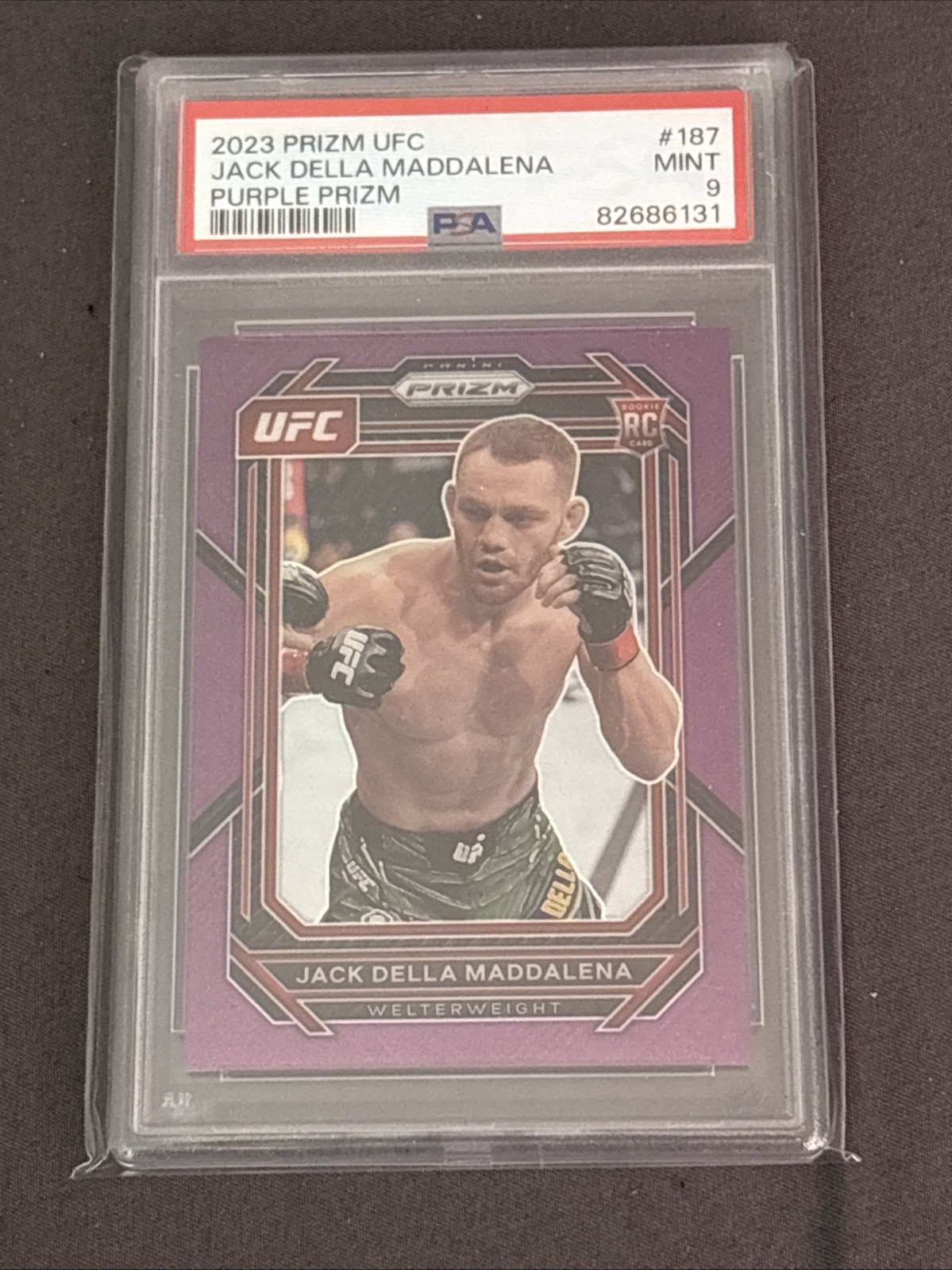 2023 Panini Prizm UFC 187 Jack Della Maddalena RC Rookie PURPLE PRIZM /149 PSA 9