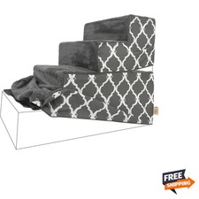 Non-Slip Foldable Foam Dog Stair Cover, 4-Steps, Gray Lattice for Large Breeds