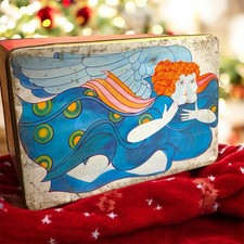 Antica Scatola Pavesi Natale vintage Con Angeli Decorate Misura Medio Grande