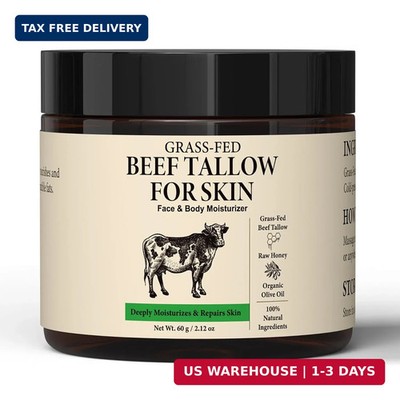 Beef Tallow for Skin, 100% Organic Grass-Fed Beef Tallow and Honey Balm, Deep Mo