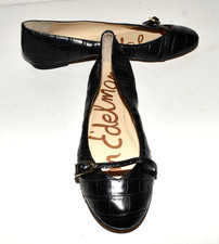 Sam Edelman Alora Black Croc Faux Leather Ballet Flats Size 7.5M New with Flaw