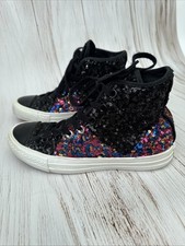 Converse All Star High Top Trainers Festival Sequined Black Rainbow Pride Uk 5