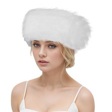 Women's Faux Fur Headband with Elastic Fuzzy Winter Ear Warmer Furry Earmuff