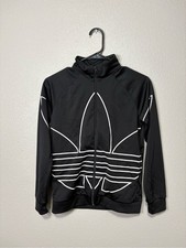 Adidas Kids Big Trefoil Outline Track Jacket Black White Full Zip Size M EUC