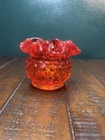 Fenton Amberina Hobnail Glass Vase Rose Bowl with Ruffled Edges Vintage 3” ATQ