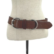 Gap Vintage Brown Leather Double O Ring Belt USA Womens Large Wide Strap 90s