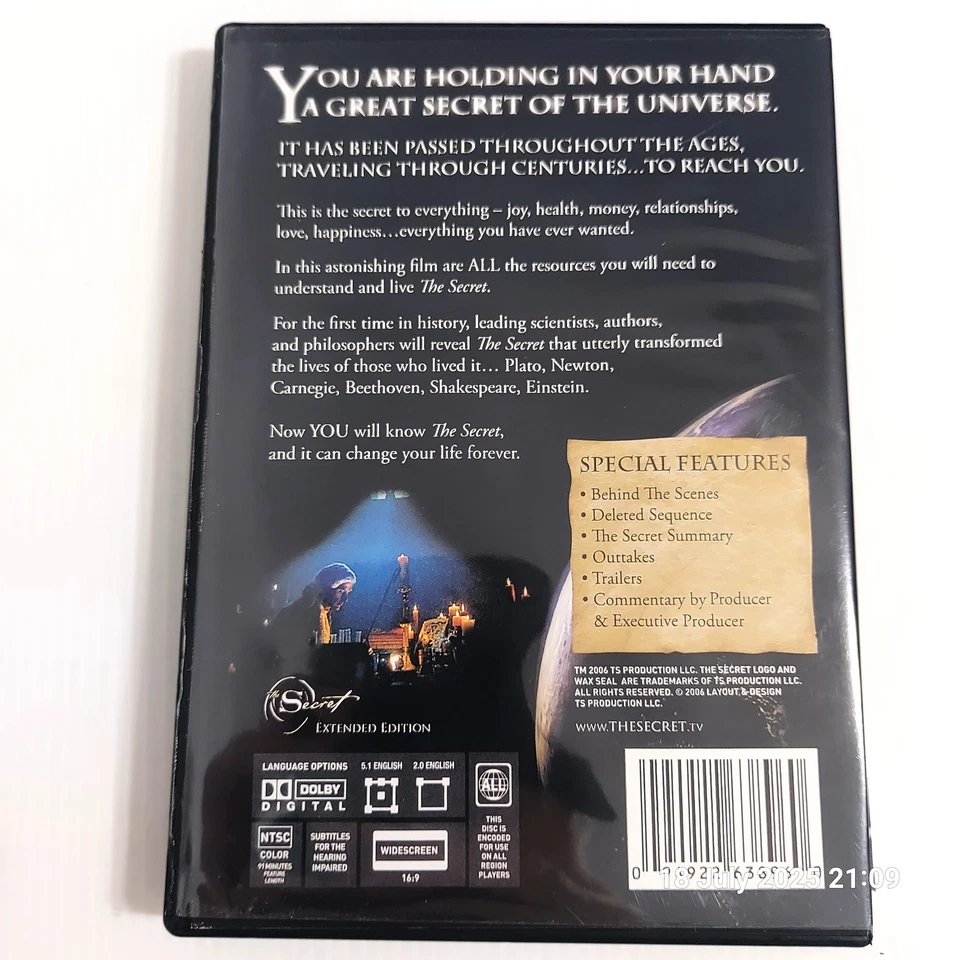 The Secret (2006) Extended Edition DVD NTSC Self-Help Inspirational Documentary - Image 2 of 4