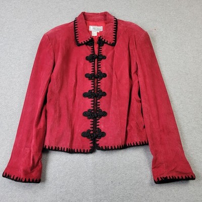 Erez Levy Leather Jacket Womens Large VTG Red Frog Button