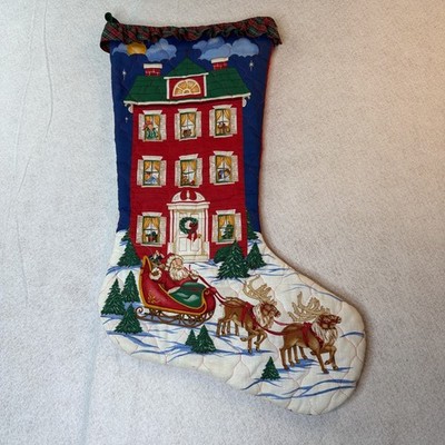 VIP Cranston A Visit From St Nicholas Quilted Santa Sleigh Stocking Jumbo Red
