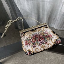 Vintage Floral Tapestry Evening Purse with Gold-Tone Chain  Frame