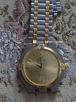 Vintage Uhr vergoldet Geneve Quartz zweifarbig Vintage und eleganter Gürtel