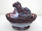 Imperial Purple Slag Glass Lion on Nest Covered Dish Vintage