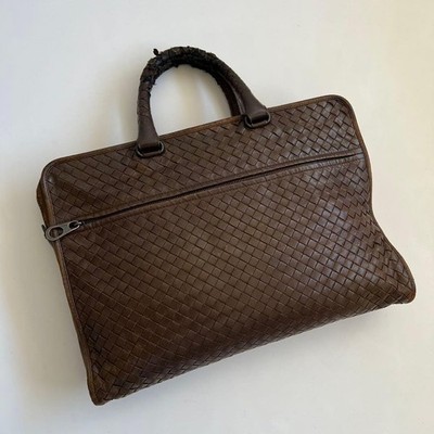 Bottega Veneta Intrecciato Business Tote Bag Brown Woven Leather Italy Briefcase