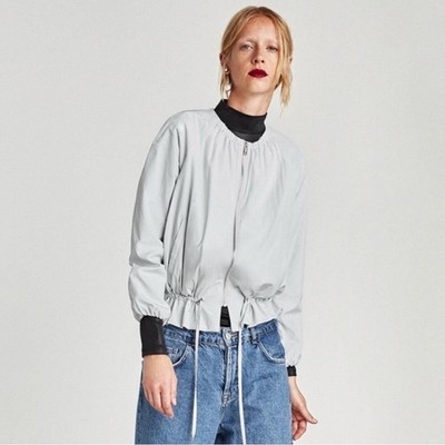 Zara Basic Outerwear Dusty Gray Nylon Bomber Jacket Medium