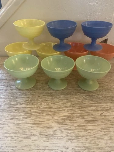 vtg Hazel Atlas Platonite Sherbet Cups  Set of 10 Pastel MCM Dessert 1950s