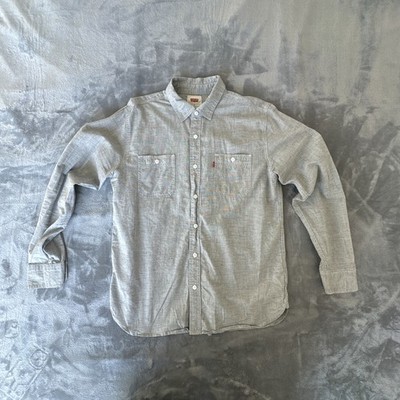 Levi s Men s Medium Button Up Shirt Light Gray Long Sleeve Casual