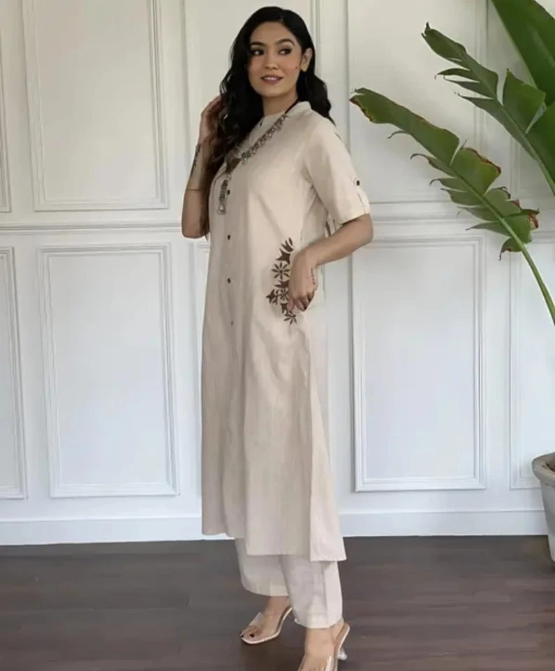 ✨ Minimalist Beige Kurta Pant Set | Breezy Cotton | Effortless Chic(S TO 3XL) - Image 3 of 4