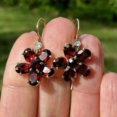 2Ct Round Cut Simulated Red Garnet Women's Drop Earrings 14K Yellow Gold Plated