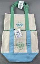 2025 Trader Joe’s Mini Canvas Tote Bags Pastel Colors Lot Of 2 Blue and Green