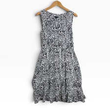 Talbots Womens Sleeveless Midi Dress Size 6 Floral Print Black and White
