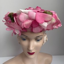 Vintage 1960 s Pink Millinery Floral Flower Petal Flo-Denis Hat Paris New York