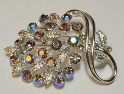 Vintage Gestempelt Lisner Silvetone Aurora Borelis Strass Anstecknadel Brosche