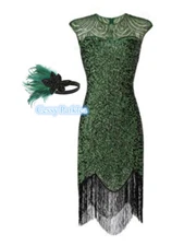 Z-L3-4 Deluxe Ladies 1920s Roaring 20s Flapper Gatsby Costume Green