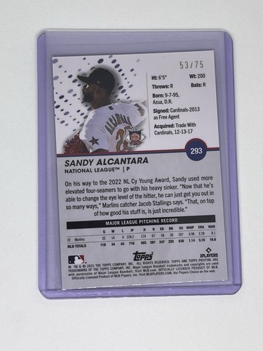 2023 Topps Pristine Sandy Alcantara #293 Blue Refractor 53/75 Marlins - Picture 2 of 2