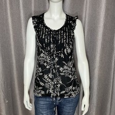 Loft Sleeveless Flutter Sleeve Black Beige Blouse