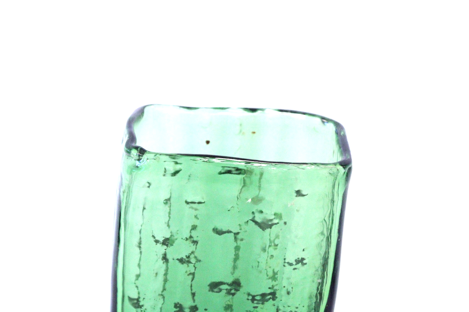 Vtg WHITEFRIARS Meadow Green BAMBOO Blown Glass Rectangular Vase 8" x 4