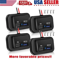 12-24V 4.8A Dual USB PD QC3.0 Car Boat RV  Charger Socket LED Power Outlet lot