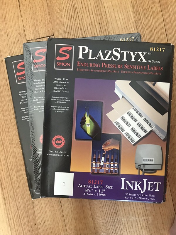2.5 ct Simon Sj Paper Plazstyx Durable Laser Printing WHITE Labels 81217 50 pk