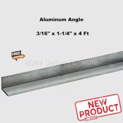 Aluminum Angle 3/16'' x 1-1/4'' x 4 Feet Length Unpolished Alloy 6061 Stock NEW