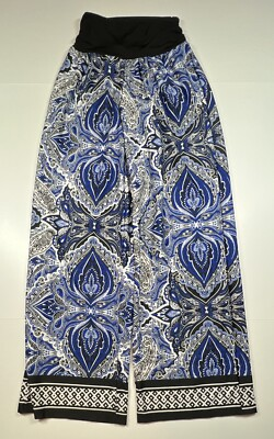 #ad APT. 9 Women#x27;s Size Small Pants Pull On Wide Leg Stretch Blue Paisley Print $20.95