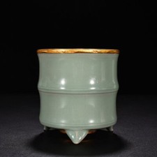 4.9" china antique song dynasty long quan kiln porcelain cyan bamboo brush pot