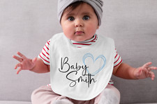 Baby Personalised with Name Baby Bib 100% Cotton, baby announcement, shower