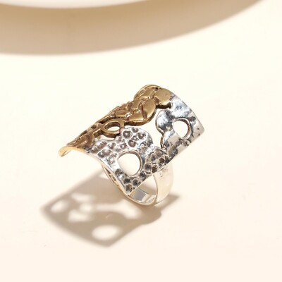 925 Sterling Silver Unique Statement Sister Trendy Art Deco Elegant Ring Jewelry