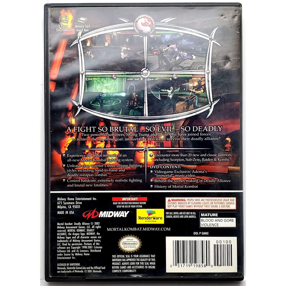 ニンテンドーゲームキューブ - GC★MORTAL KOMBAT DEADLY ALLIANCE 海外版 北米版 Box Only) Mortal Kombat Deadly Alliance - Nintendocube