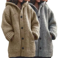 Womens Coats Sweater Knitted Cardigan Hooded Outwear Long Sleeve Hoodies Jacket