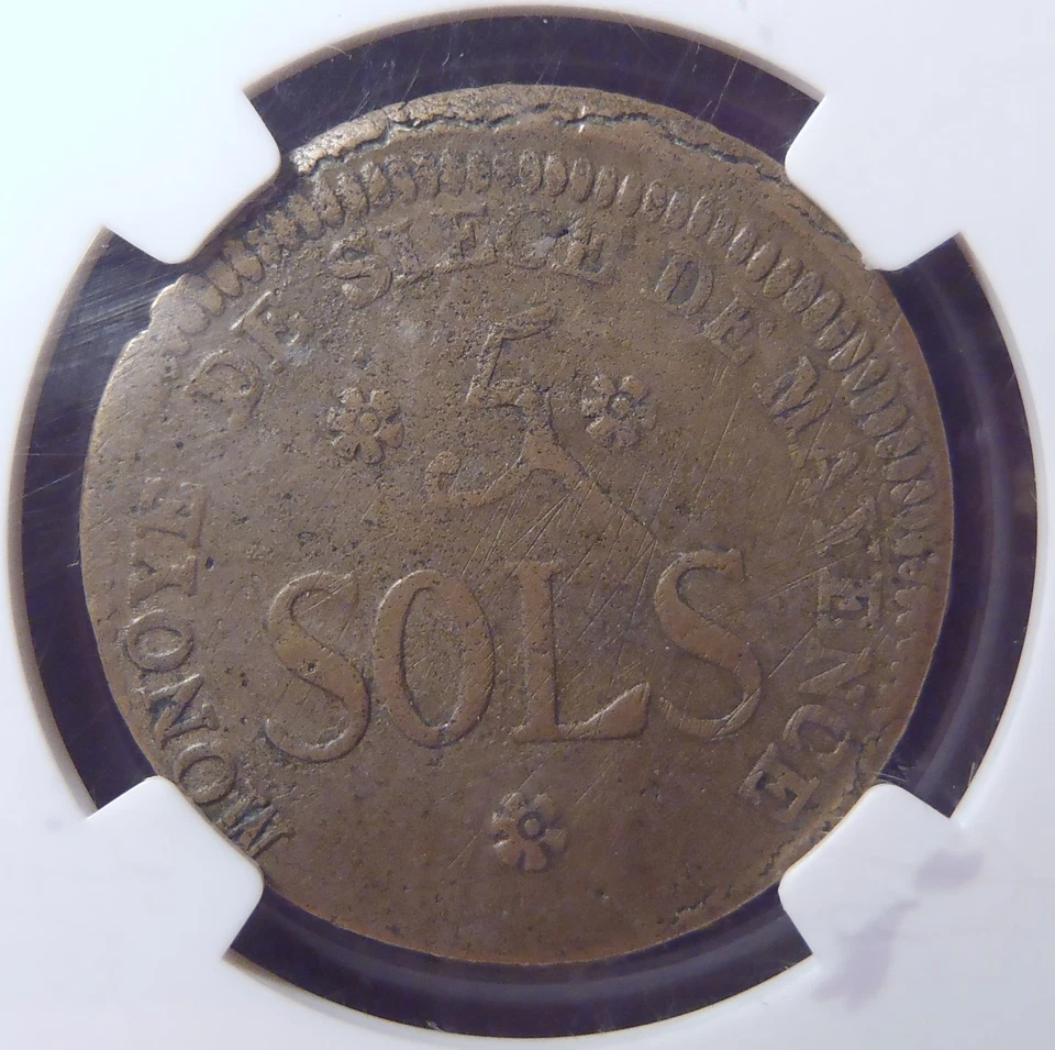 France Occupation 1793 5 SOLS SIÈGE DE MAYENCE SIEGE German States NGC VF 35! - Image 3 of 3