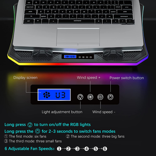 Topmate C12 Laptop Cooling Pad RGB Gaming Notebook Cooler for Desk and Lap Use, - Picture 5 of 12