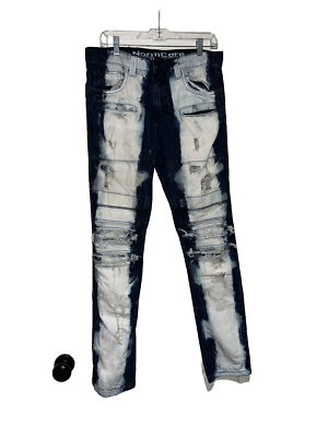 NormCore Punk Rock Paint Bleach Acid Wash Destroyed Denim Blue Jeans Size 32x32