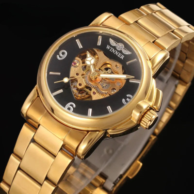 Luxus Top Marke Automatik Mechanische Uhr Golden Skelett Liebe Mode Uhr