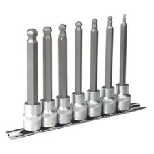 Image of Sealey Ball-End Hex Socket Bit Set 7pc Metric 3/8"Sq Drive 100mm AK6212
