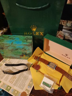 Rolex Unicorn Tank Watch Vintage Mens Box Bag lume dial serviced Rare LARGE Deco
