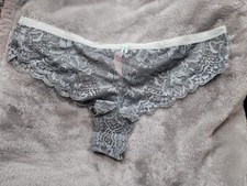 NIP Victoria's Secret PINK Vtg Gray Lace X Low Mini Cheekster L Panties SMOOTH